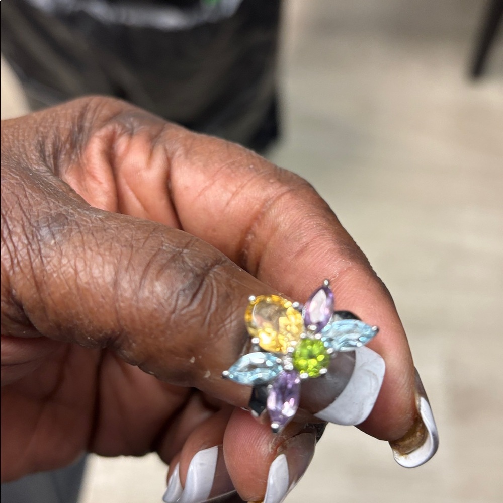 Elegant Genuine Assoorted Gemstone Flower Ring